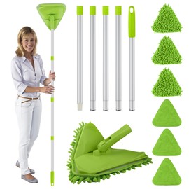 Wall & Baseboard Cleaner Mop Tool with 82'' Long Handle, 360 Degree Rotating 3-in-1 Ceiling Cleaning Tool Duster for Cleaning Painted Walls, Window, Floor, 6 Replacement Microfiber Chenille Pads