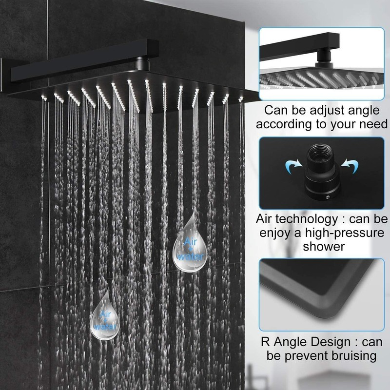 SR SUN RISE Matte Black Shower Faucet System Set 8"