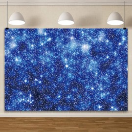 YongFoto Blue Glitter Backdrop 10x7ft Silver Light Spots Navy Blue Sequin Bokeh Photography Background Birthday Bridal Shower Wedding Photography Background Party Banner Decor Portraits Photoshoot