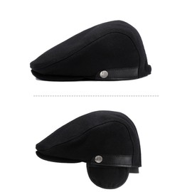 FEOYA Men's Wool Flat Cap Cloth Caps for Men UK Tweed Newsboy Hat Striped Flat Peak Caps Peaked Beret Cap Adjustable Baker Boy Gatsby Hat Cabbie Irish Ivy Duckbill Cap Strip Driving Hunting Caps Black