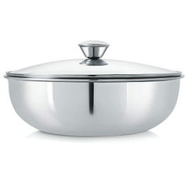 SHRIYA Triply Stainless Steel Tasala Kadai Induction Base Kadhai with Glass Lid Steel Triply Kadhai