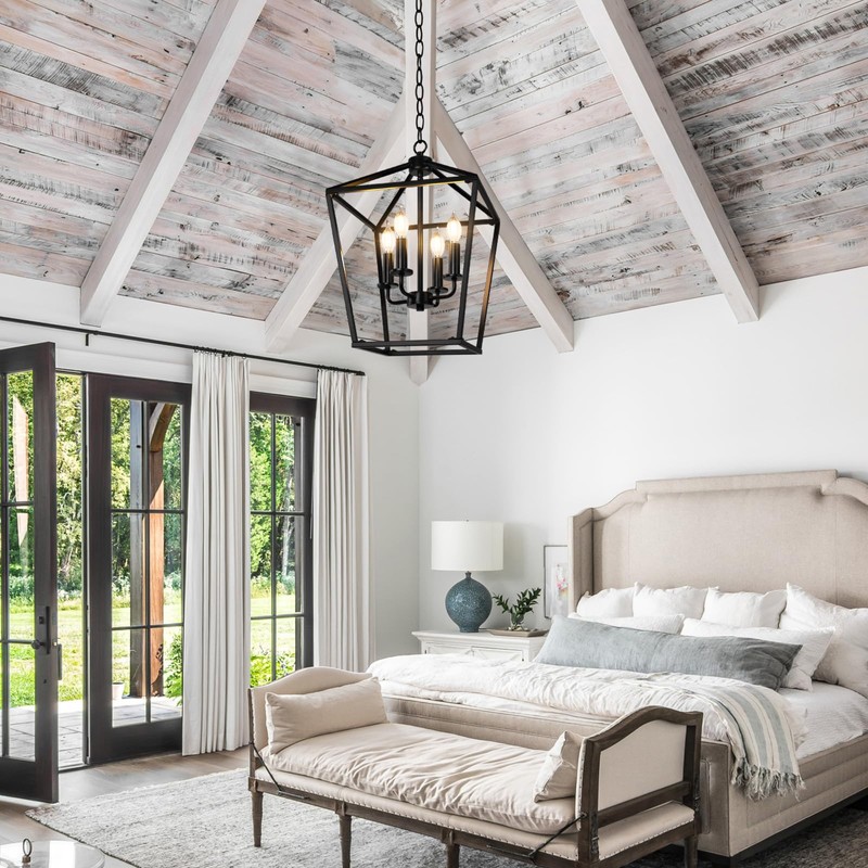 Farmhouse Chandelier 4-Light, Black Pendant Light Fixture for Kitchen Island