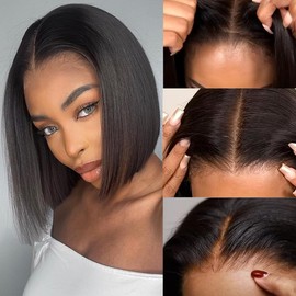 Pre cut Lace 4x4 Wear and Go Glueless Wig Straight Human Hair Wigs for Woman Pre Plucked Short Bob Wig Human Hair Straight 4x4 Lace Closure Wigs Human Hair Ready to Wear Beginners Wig 16 inch
