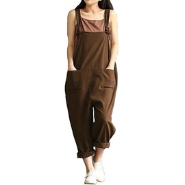 Lncropo Women's Plus Size Overalls Wide Leg Loose Baggy Jumpsuit Rompers,Coffee,3XL