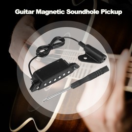 Acoustic Guitar Magnetic Pickup Passive Magnetic Soundhole Coil Pick-up 6.35mm Jack with Cross Screwdriver No Battery/Drilling Required for All Folk Acoustic Guitar