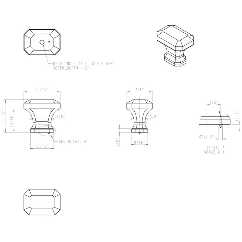 Jeffrey Alexander 165NI Ella 1-1/4" L Emerald Cut Cabinet Knob