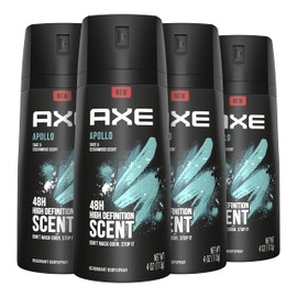 AXE AXE Apollo Body Spray Deodorant for Long-Lasting Odor Protection, Sage & Cedarwood Deodorant for Men Formulated Without Aluminum 4 Ounce (Pack of 4)