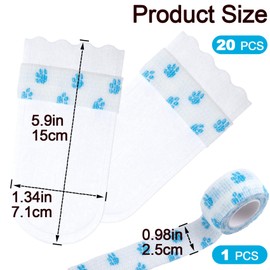 BEIQIYA 20pcs Disposable Dog Boots with Self-Adhesive Bandage, Waterproof Dog Paw Protectors Socks for Indoor & Outdoor, Disposable Dog Paw Covers for Large Small Medium Dogs Cats Pets- White