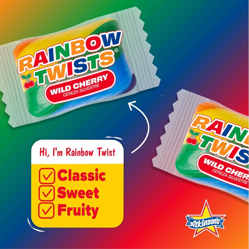 Atkinson's Rainbow Twist Sticks - Cherry Flavored Rainbow Candy Sticks