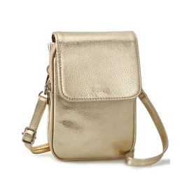 befen Genuine Leather Small Crossbody Bags for Women, Woman Cell Phone Cross body Purses Bag with RFID Blocking Card Slots Gold