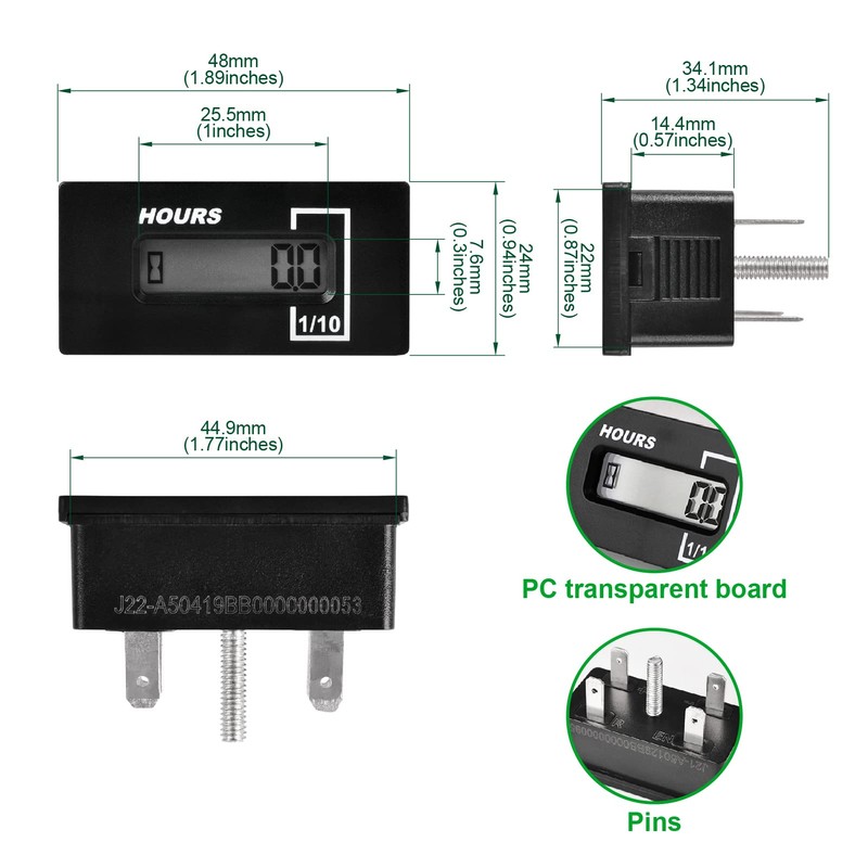 YOOREAL Digital AC/DC Hour Meter,Resettable Hours for Generator Air Compressor