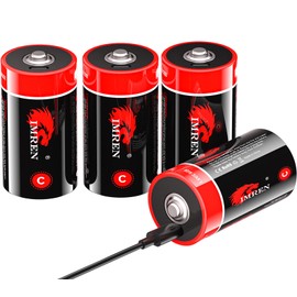 Imren C Batteries, 4 Pack 1.5V Lithium Rechargeable C Batteries with 4-in-1 USB-C Charging Cable，USB Rechargeable C Cell Batteries for Flashlights, Television Remote, Radios, Clocks, Toys