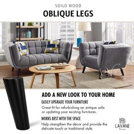 LA VANE 10 cm Wooden Table Legs, Pack of 4 Solid Wood Slanted Tapered Black Replacement Furniture Feet Furniture Legs with Mounting Plates & Screws for Sofa Bed Cabinet Couch Ottoman