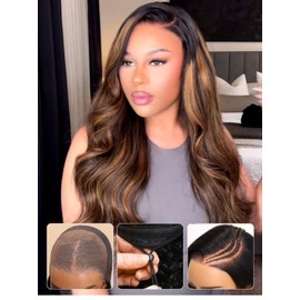 UNICE Bye Bye Knots Wig Body Wave 7x5 Pre Cut HD Lace Front Wigs Human Hair with Elastic Drawstring Balayage Brown Glueless Wig Pre Plucked Bleached Knots Natural Hairline 150% Density 16 Inch