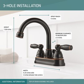 Peerless Claymore Centerset Bathroom Faucet, Oil Rubbed Bronze Bathroom Sink Faucet, 2 Handle Bathroom Faucet, Pop-Up Drain Assembly, Oil Rubbed Bronze P299685LF-OB