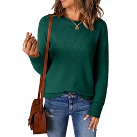 EVALESS Womens Oversized Sweaters 2025 Trendy Fashion Fall Cable Knit Crewneck Long Sleeve Lightweight Loose Casual Winter Pullover Outfits Clothing,Dark Green Medium