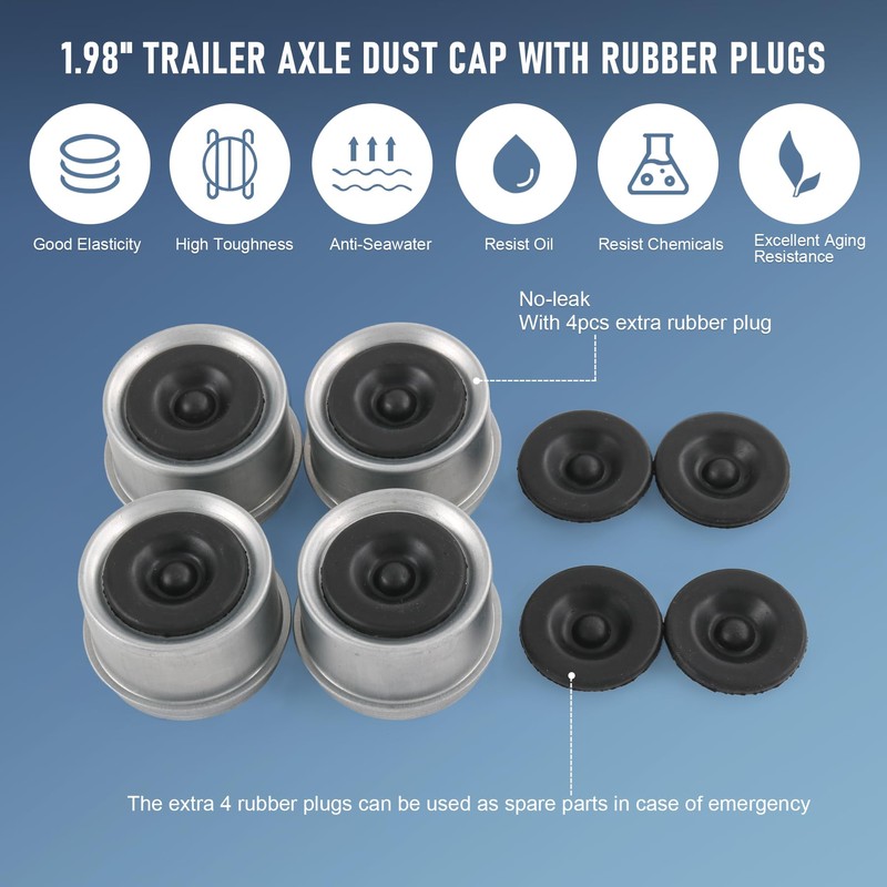 4pcs 1.98" Trailer Axle Dust Cap Cup Grease Cover Hub