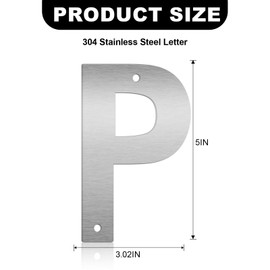 5 Inch Floating House Numbers and Metal Letters for Outdoor Signs, Modern 304 Stainless Steel Silver Address Numbers for Home, Apartment, and Garden Decor (Letter P)