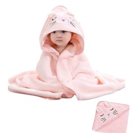 XcnPer Pink Kitten Baby Bath Towel, Ultra-Soft Organic Cotton Hooded Baby Towel Cute Cat Design Nursery Essential (Hypoallergenic, Breathable), 31in X 31in