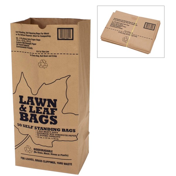 Duro ID# 21809 Trifold Lawn and Leaf Bag 50/50 Natural Kraft 60pk (12 Packs of 5) 16 x 12 x 35