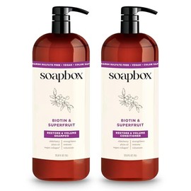 Soapbox Set de Champú y Acondicionador Biotina y Superfruit Con Colágeno Vegano, Aloe y Manteca de Karité, Sin Sulfatos, Sin Parabenos, Sin Silicona,