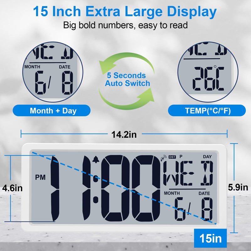 Xflyee Bluetooth Time Sync Digital Wall Clock Battery Operated with