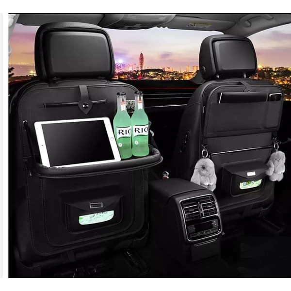 VOW® Car Back seat Organizer Wear-resistant Leather Waterproof Backseat Protectors Kick Mats Universal Car Seat Back Organizer (Black Organizer)