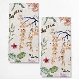 Vintage Herbs and Wild Flowers Floral Blossom Cottagecore Kitchen Towels & Tea Towels,Dish Cloth Flour Sack Hand Towel for Farmhouse Kitchen Decor,24x16 Inches Cotton Dish Towels Dishcloths Set of 2