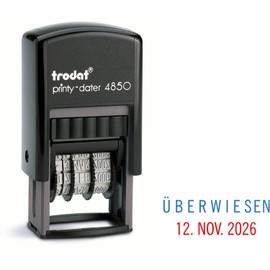Trodat 4850 Professional Date Stamp with 2-Colour Ink Pad Blue/Red + Choice of Text [German Language]