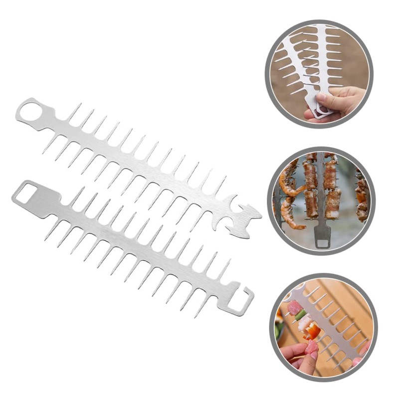 Outanaya 2pcs Portable Stainless Steel BBQ Skewers for Outdoor Grilling