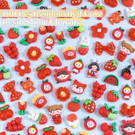 100Pcs Red Slime Charms Assorted Cute Jelly Embellishments Bulk, Random Kawaii Accessories, Flatback Ornament Resin Charms for Phone Junk Cases,Hairpins Scrapbooking Crafting & DIY Decoration