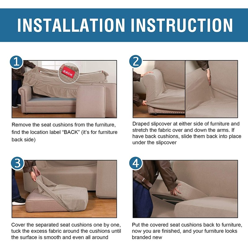 H.VERSAILTEX 4 Piece Stretch Sofa Covers for 3 Cushion Couch