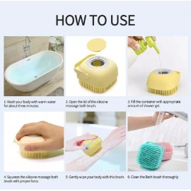 TIKA Silicone Bath Brush w Soap Dispenser-Body Scrubber, Handheld Hygiene Exfoliator - Blue