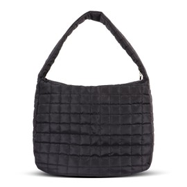 Minicloss Foldable Quilted Shoulder Bag, Women's Handbag, Shopper, Quilted Tote Bag, Quilted Shopper Bag, Down Cotton for Everyday Work, Office, Travel, Shopping, School, black