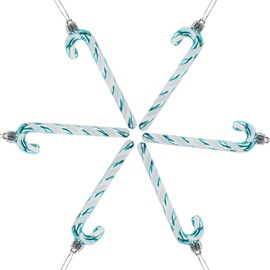 DERAYEE 6 PCS Christmas Glitter Candy Cane Plastic Candy Cane Christmas Tree Decorations for Xmas New Year Party Supplies (Lake Blue&White)