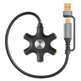 GINTOOYUN USB A/C Male to 5-Port 3.5mm Female Headphone Audio Splitter 5 Jack 3.5mm Stereo Music Sharer 1 Male and 5 Female Splitter Phone Computer Jack Separato (with USB)