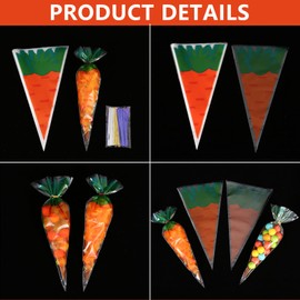 Easter Carrot Candy Bags - 50 Pack, Realistic & Adorable Carrot-Shaped Treat Bags for Woman, Perfect for Easter-Candy, Party Favors, and Decorations (15.7in)