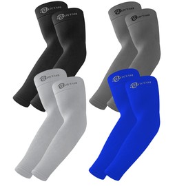 BHYTAKI 4 Pairs UV Sun Protection Arm Sleeves, UPF 50 Sports Cooling Arm Compression Sleeves for Men Women Teenager