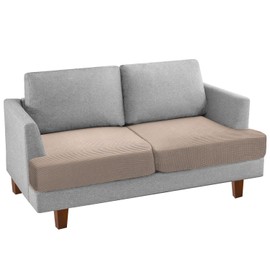 PrinceDeco Cushion Covers for Couches and Sofas 2 Pieces T Cushion Couch Cover T Cushion Sofa Slipcover Washable T Cushion Shape Seat Covers with Elastic Bands Pet Friendly, Sand