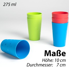 Hausfelder Drinking Cups Set of 6, Unbreakable Reusable Camping and Children's Cups, Plastic Cups 275 ml (6 Pieces, Blue, Green, Red)