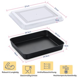Joyfair Stainless Steel Oven Tray with Airtight Lid, 26.5 x 20.5 x 5 cm, Black Non-Stick Rectangular Casserole Dish for Cakes/Lasagna/Brownie, Healthy & Non-Toxic, Oven Safe & Easy to Clean