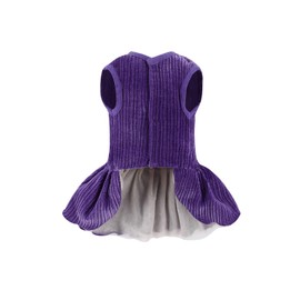 Dog Striped Dress,Pet Girl Bow Costume with Ring and Harness Leash,Dog Wedding Birthday Party Dress(Purple,Large)