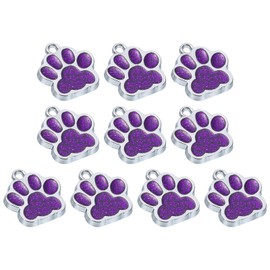 PATIKIL Animal Cat Dog Paw Print Charm, 10 Pcs Shine Powder Footprint Beads Enamel Alloy Claw Pendants Colorful for Necklace Keychain Bracelet DIY Jewelry, Purple