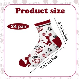 Maiteenly 24 Pairs Ankle Cheer Socks Cheerleading Team Cheerleader Socks for Women Girls Cheer Accessories Gifts (Red)