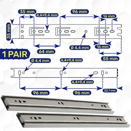 1 Pair Ball Bearing Drawer Runners 250 mm x H 35 mm - Full Extension Telescopic Draw Runners Replacement - Warranty 10 Years - MONTERAL