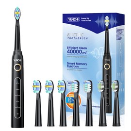 YUNCHI Electric Toothbrush for Adults, Sonic Toothbrush, Rechargeable Electric Tooth Brush with 8 Brush Heads, 5 Modes & 2 Minutes Smart Timer, Waterproof, 330 Days Battery Toothbrush, Black