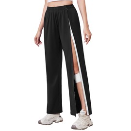 Deyeek Tear Away Pants for Women Side Slit Snap Sweatpants Loose Fit Post Surgery Casual Adaptive Clothing with Pockets Black