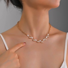 Iaceble Vintage Bead Pearl Choker Necklace Gold Paperclip Chain Collar Necklace Cluster Pearl Necklace Bridal Pearl Pendent Necklace Pearl Dangle Necklace Jewelry for Women