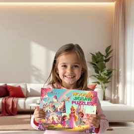 LEARN & PLAY Wooden Princess Puzzles for Girls 4-10, 4 Pack Jigsaw Puzzles (36 Pieces Each) - Forest, Castle, Ocean, Castle Themes, Guide Included, Gift Box, Girls 4 5 6 7 8 9 (Princess & Fairy)
