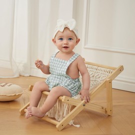 doublebabyjoy Newborn Baby 1 Piece Romper Unisex Girl Boy Bubble Jumpsuit Sleeveless Backless Overalls Bodysuits Outfits(Plaid-Green,3-6 Months)